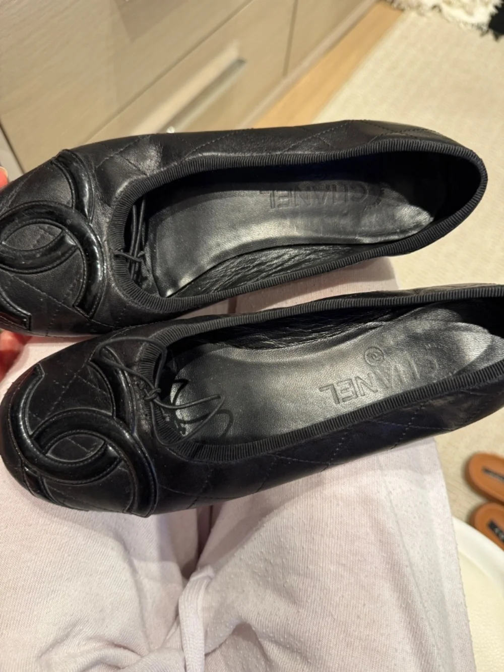 CHANEL quilted Cambon ballerina ballet flats Black size 38.5